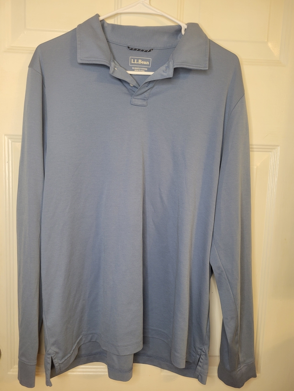 LL Bean Polo Shirt Rugby Slightly Fitted Blue Long Sleeve Men Large Regular - Picture 4 of 8
